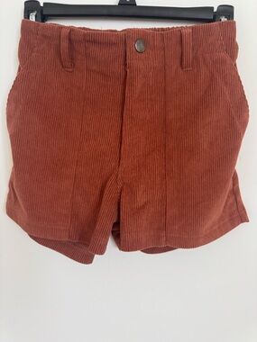 High-Waist Corduroy Shorts in Rust Brown